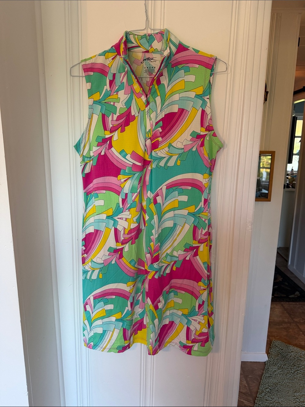 Gottex Sleeveless Swirl-Print Coverup in Pink, Teal & Yellow